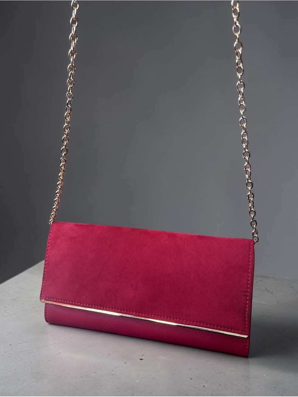 Aldo red Chain-Shoulder Clutch with Gold Trim